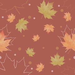 Vector of seamless pattern with leaves in Autumn season