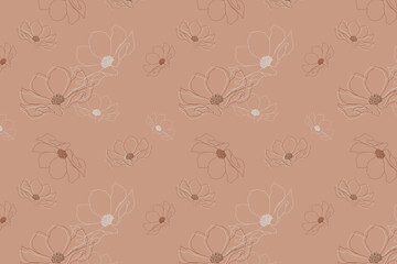 Seamless flowers pattern on orange background