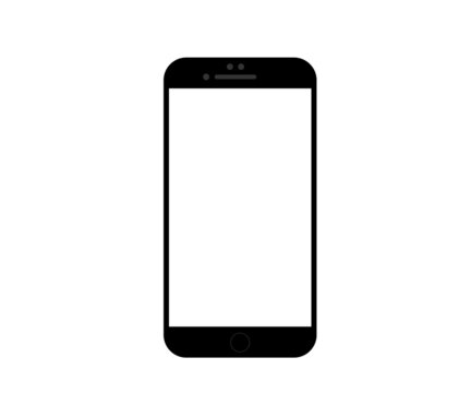2d flat vector illustration of a mobile phone with a blank white screen on isolated background.Simple mobile clipart.Mobile icon.