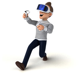 Fun 3D illustration of a cartoon man with a VR helmet