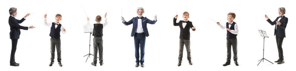 Set of conductors on white background