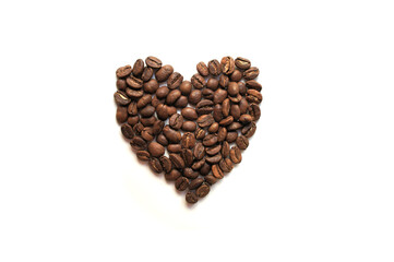 Heart Shaped Roasted Coffee Beans Isolated on White Background
