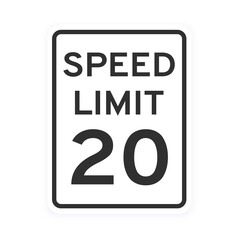 Speed limit 20 road traffic icon sign flat style design vector illustration isolated on white background. Vertical standard road sign with text and number 20.