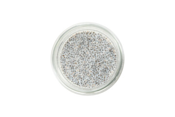 Jar of chia pudding isolated on white background