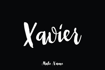 Xavier -Male Name Bold Calligraphy White Color Text on Black Background