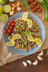 Appetizers from traditional georgian cuisine,Dry Cowpea Salad borulce salatası