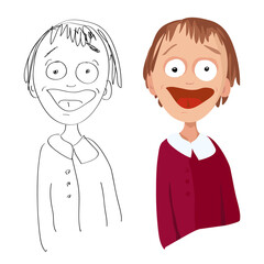 Vector cartoon portrait of a surprised happy man on a white background