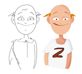 Vector cartoon portrait of a bald good-natured man on a white background