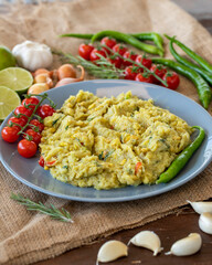 sicilyano appetizer - healthy meals with eggplant, onion, roasted red peppers, parsley