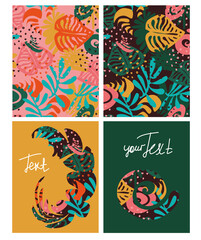 Set of vector templates with colored tropical leaves