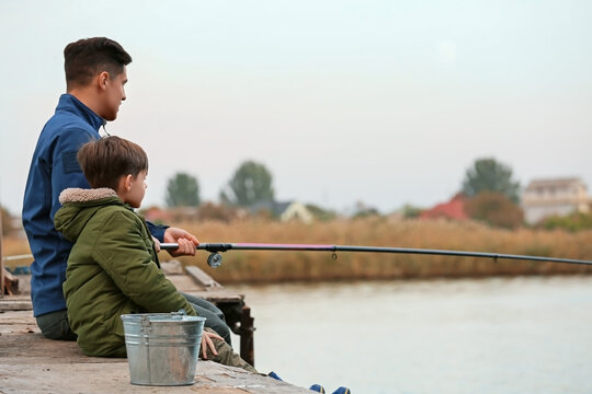 Fishing Fishermen Father Son Fishing River Stock Photo 1477112258