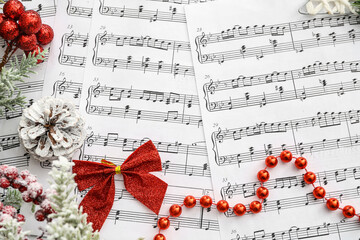 Christmas decor on note sheets