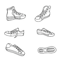Handdrawn sports shoes vector illustration. Isolated models of sneakers.