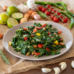 Organic Winter Chard Salad Almonds - healthy meals - turkish name bademli pazı
