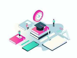 University student isometric 3D vector concept for landing page, template, ui, web, homepage, poster, banner, flyer