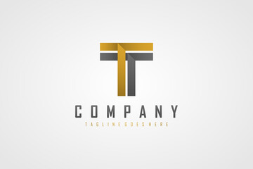 Obraz premium Initial Letter T Logo. Gold and Grey Geometric Shape Origami Style with Shadow isolated on White Background. Usable for Business and Branding Logos. Flat Vector Logo Concept Design Template Element.