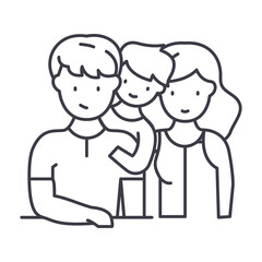 Mother, father and boy icon, linear isolated illustration, thin line vector, web design sign, outline concept symbol with editable stroke on white background.