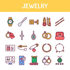 Jewelry color line icons set.  Isolated vector element.
