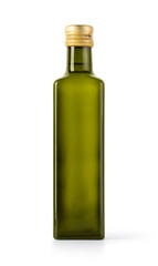 Olive oil bottle on a white