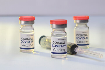 Corona vaccine bottle close up