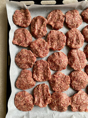 Turkish Style Raw Meatballs with Minced Meat Kofte or Kofta Ready to Bake in Oven Tray.
