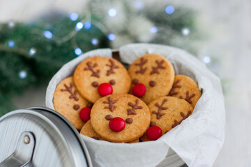 Rudolph's Christmas cookies in a metal jar with the inscription 
