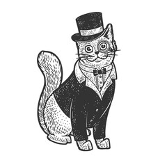 Cat in tuxedo top hat and glasses sketch raster
