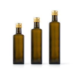 Olive oil bottle on a white