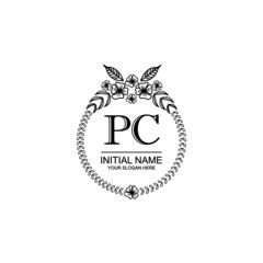 PC Initial handwriting logo template vector 