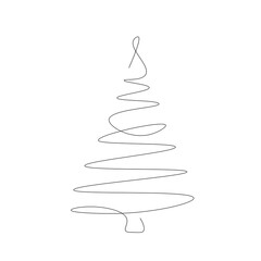 Christmas tree silhouette line drawing. Vector illustration