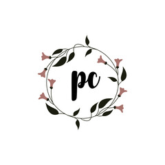 PC Initial handwriting logo template vector 