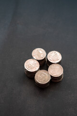 Coins of Malaysia. Financial Planning concept .The coins are arranged in value. Wrapped with clear tape for easy exchange at the shop. © ellinnur