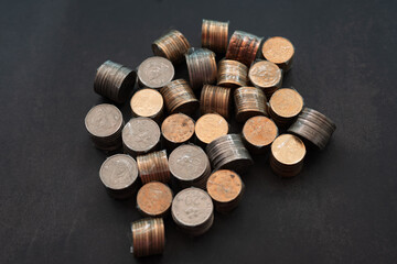 Coins of Malaysia. Financial Planning concept .The coins are arranged in value. Wrapped with clear tape for easy exchange at the shop. © ellinnur