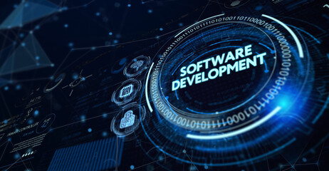 Inscription Software Development on the virtual display. Business, modern technology, internet and networking concept.