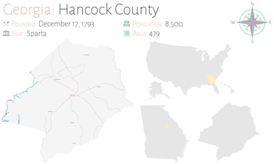 Large and detailed map of Hancock county in Georgia, USA.
