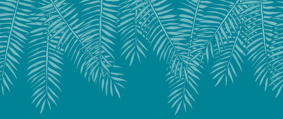 Palm leaves and coconut leaves background design for wall arts, Tropical leaf plant design elements for wall arts, website, prints, cover, invitations and greeting card. Vector illustration.