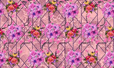 Fototapeta na wymiar Street line floral design pattern