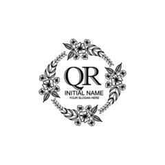 QR Initial handwriting logo template vector 