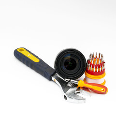 Photo lens with damaged  glass.