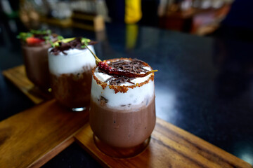 iced chocolate or cocoa and dry chili peppers for a cold season. Summer refreshment drinks.