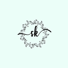 SK Initial handwriting logo template vector 