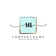 SU Initial handwriting logo template vector 