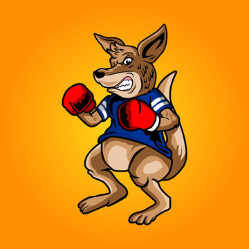 Kangaroo boxing illustration. Kangaroo mascot vector. Kangaroo boxing icon