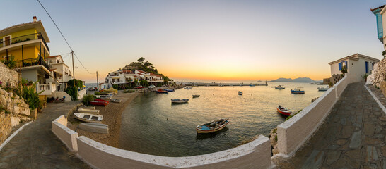 Kokkari Village at sunrise in Samos Island