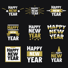 Set, collection Happy New Year 2021, simple lettering typographies, gifts or invitational card, invitation, decorated can be used on websites, invitational cards, visit cards, promotions EPS Vector