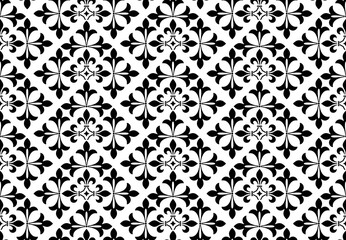 Flower geometric pattern. Seamless vector background. White and black ornament. Ornament for fabric, wallpaper, packaging. Decorative print