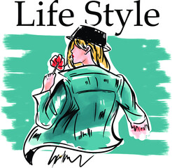 Beatiful stylish fashion woman model  with watercolor style illustration