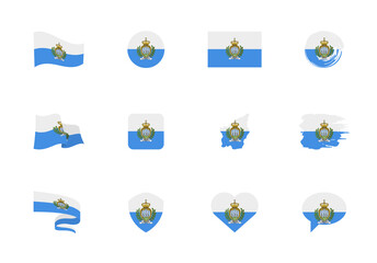 San Marino flag - flat collection. Flags of different shaped twelve flat icons.