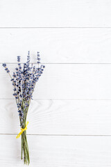 lavender bouquet mock up on white desk background top view