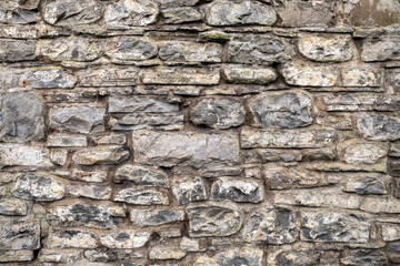 Grey color old stone wall texture background. Stone mason craft example